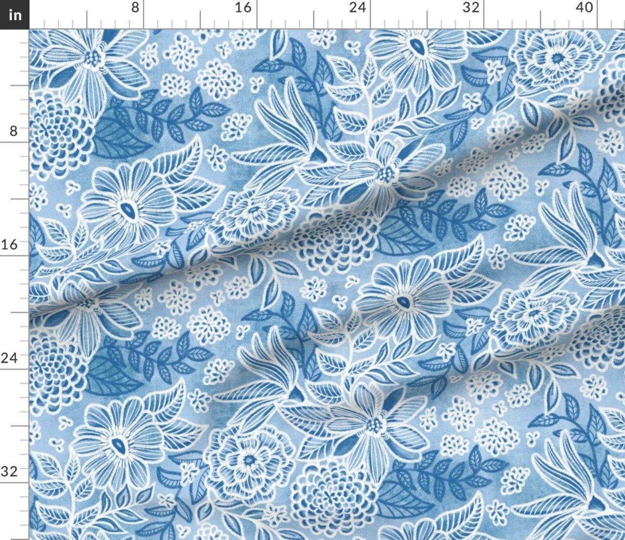 Various Fabrics by the Yard or Fat Quarter Nature Botanical Flowers Soft Blue Custom Printed Fabric by Spoonflower